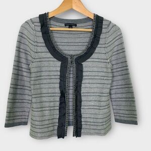Banana Republic Gray Ruffle Cotton Wool Cardigan